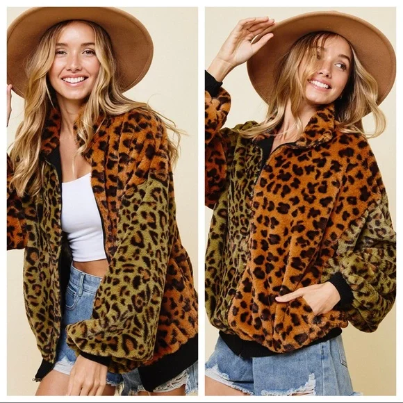 ✨LAST ONE✨Stylish Leopard Faux Fur Zip Up Fabulous Jacket - Picture 5 of 6